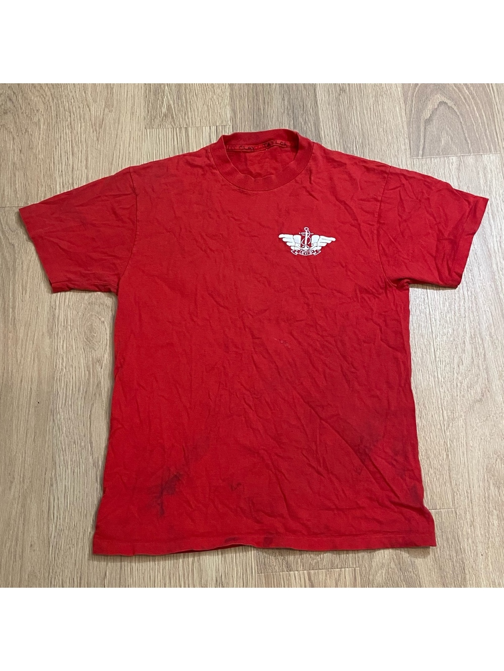 *STAINED* Vintage Levi's Dockers Single Stitch Red Graphic T-Shirt Logo Print